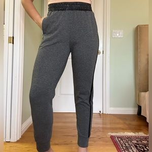 Heathered grey with faux leather joggers